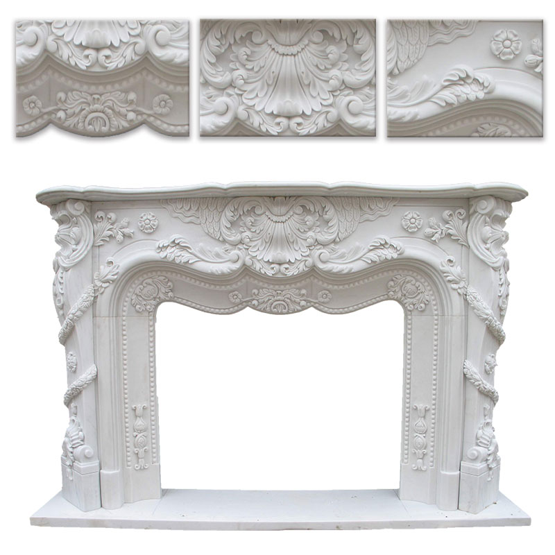 Indoor French style white marble fireplaces for sale