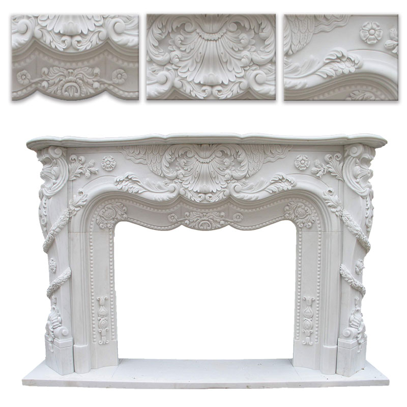  Indoor French style white marble fireplaces for sale