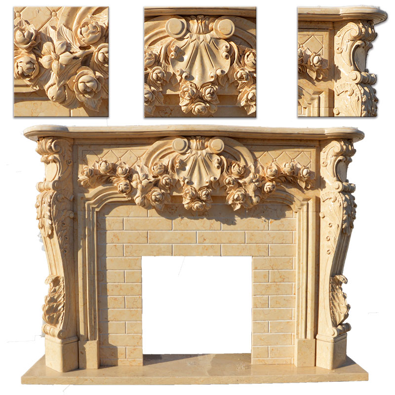 Hot sale decorative french yellow marble fireplace frame for sale