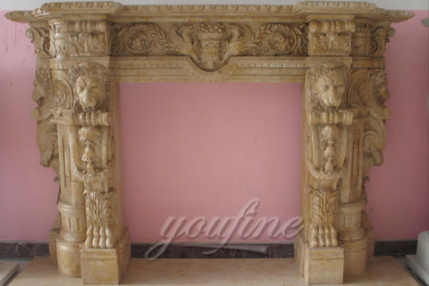 Classical design decorative beige marble fireplace mantels on sale