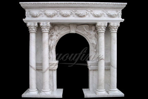 Decorative antique beige marble fireplace mantels for interior use