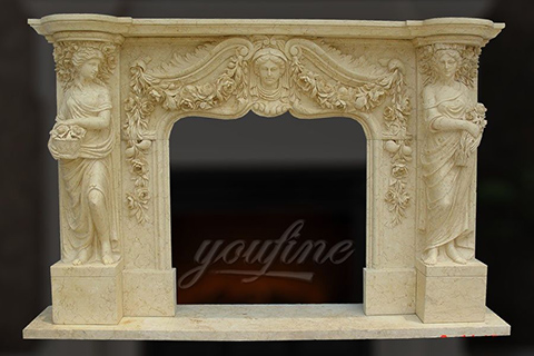 Decorative classical beige marble fireplace mantels for sale