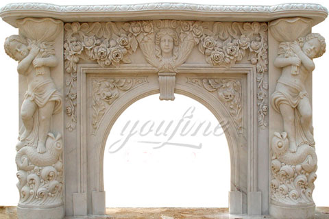 Decorative luxury beige marble fireplace mantels for sale