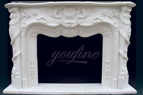 Factory decorative french style white marble fireplace mantels on sale