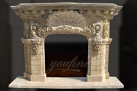 High quality antique beige marble fireplace mantels for decoration