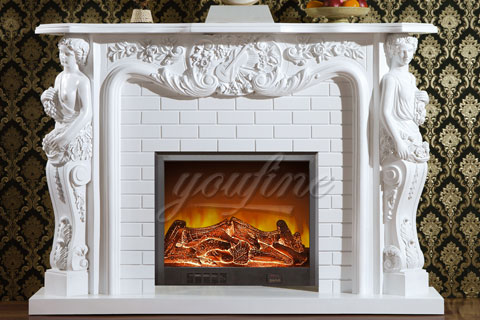 Indoor French style white marble fireplaces for sale